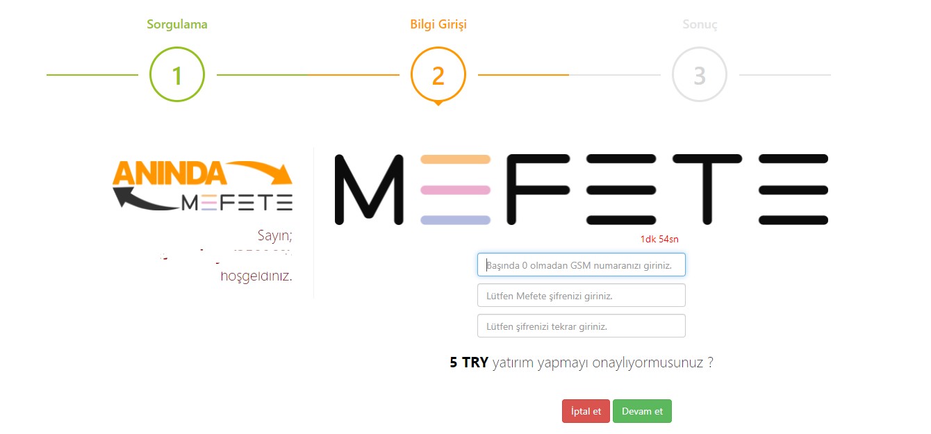 Tümbet Otomatik Mefete ile para yatırma